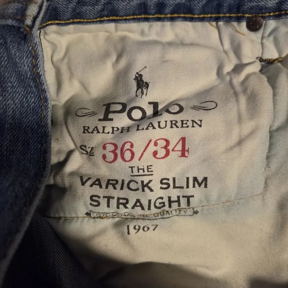 Polo Ralph Lauren Mens Varick Slim Straight Distressed Embroidered Patched Jeans